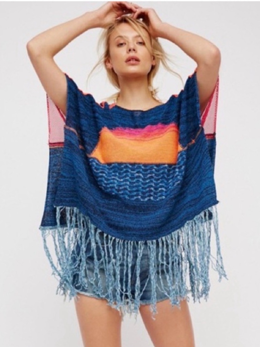 Free People Sunset Fringe Sweater Poncho Size XS/S